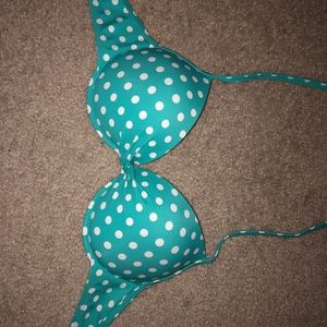 Cute Teal and White Polka Dot bikini top